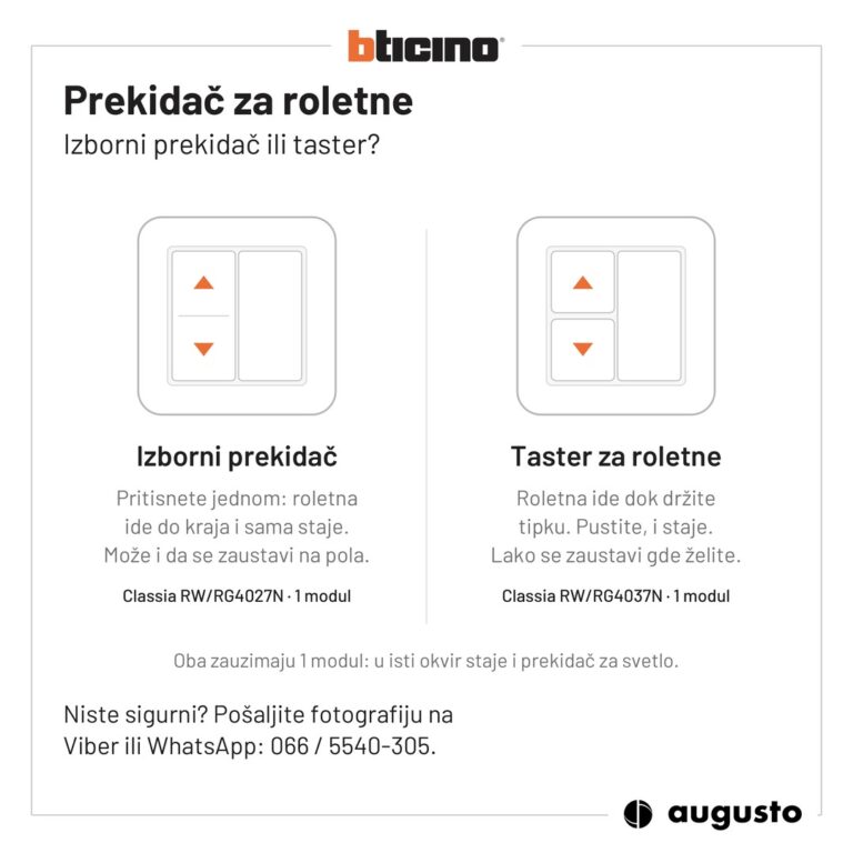 Prekidač za roletne: izborni prekidač ili taster za roletne, Bticino Classia 1 modul